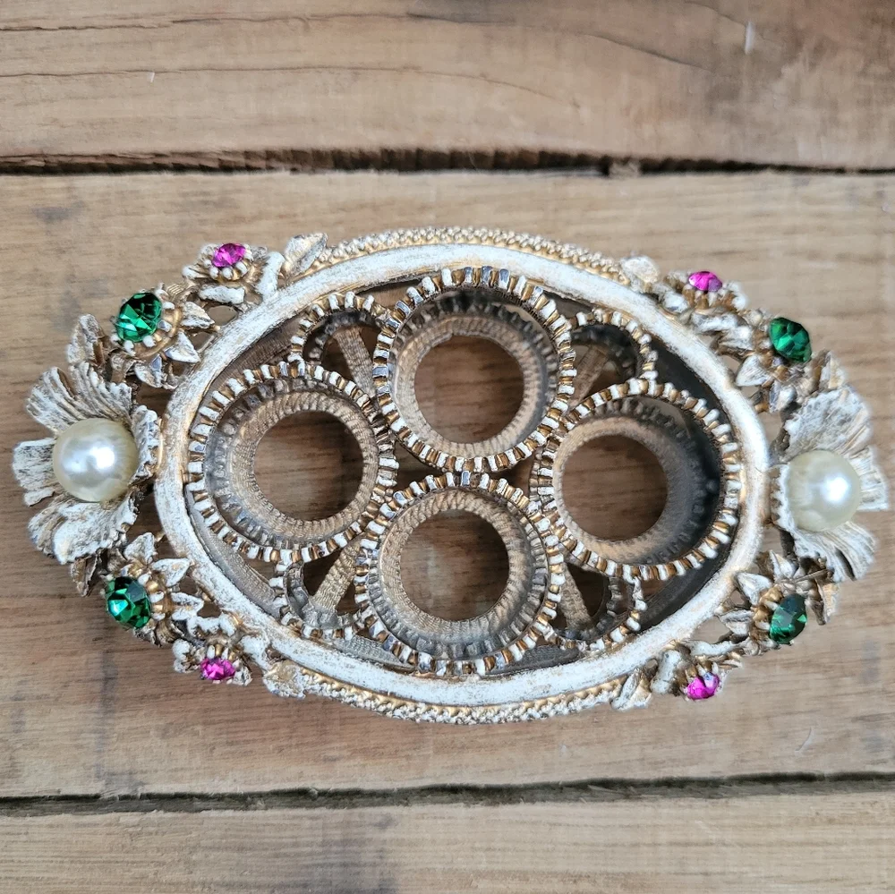 Vintage Florenza Gold/White Lipstick Holder